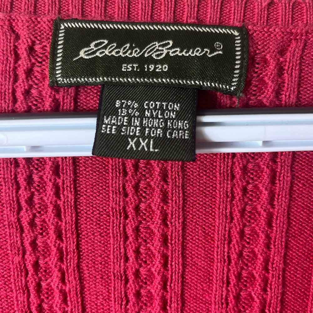 Eddie Bauer V-Neck Cable Knit Sweater Coral Pink 3/4 Sleeve XXL Minimalist - Picture 3 of 7